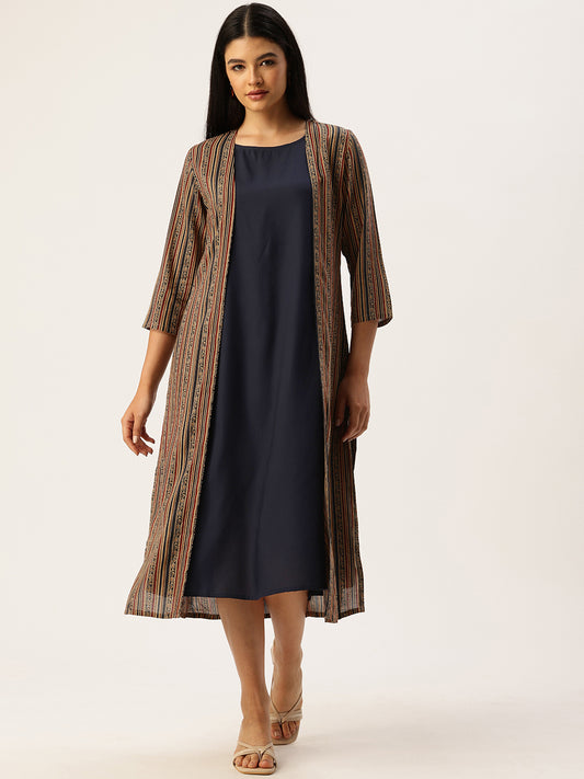 Beige Striped Printed Dress