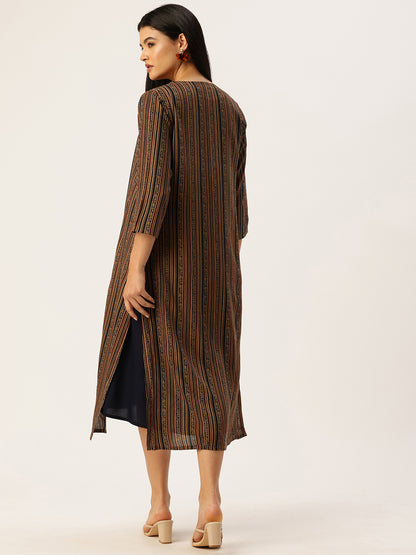Beige Striped Printed Dress