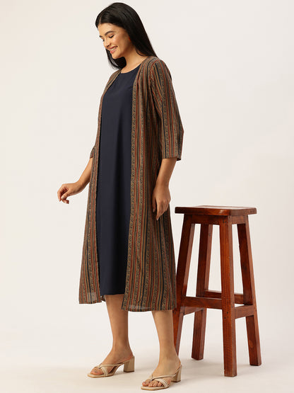 Beige Striped Printed Dress
