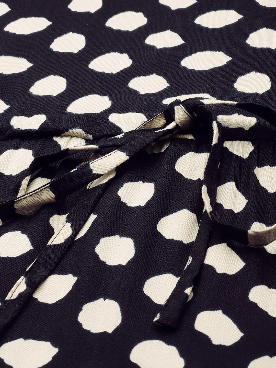 Blue Polka Dot Printed Waist Tie-Up Fit & Flare Midi Dress
