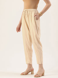 Beige Solid Pencil Pant