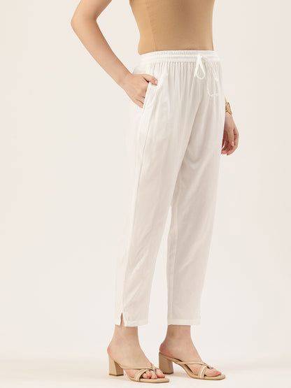 Ivory Pencil Pleated Cigarette Trousers