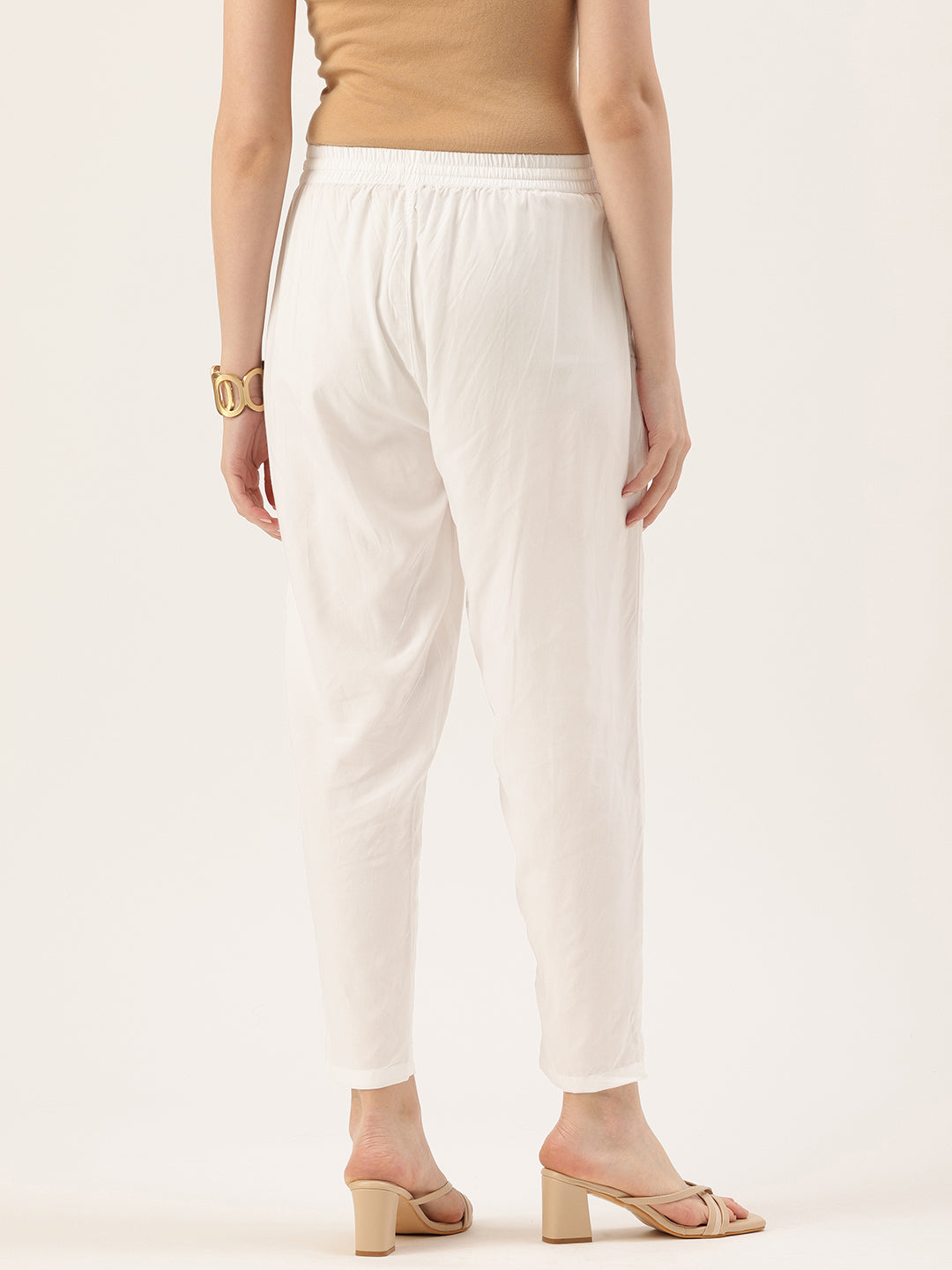 Ivory Pencil Pleated Cigarette Trousers