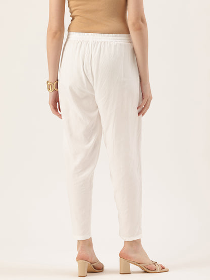 Ivory Pencil Pleated Cigarette Trousers