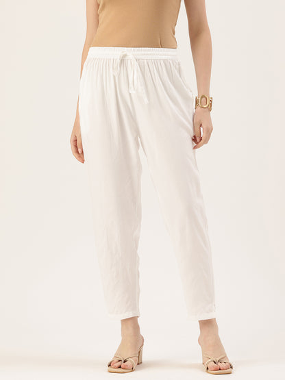 Ivory Pencil Pleated Cigarette Trousers