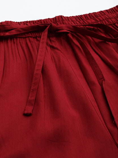 Lotus Red Pencil Pleated Cigarette Trousers