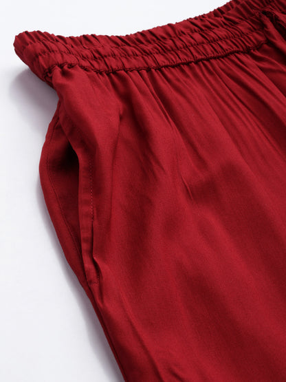 Lotus Red Pencil Pleated Cigarette Trousers