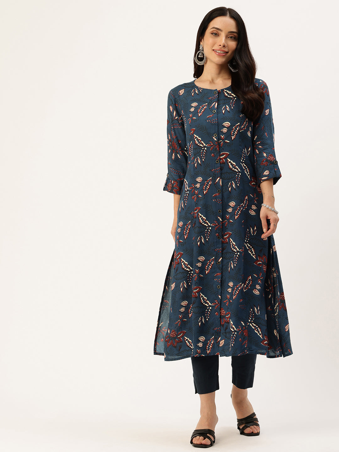 Blue Floral Printed Kurta