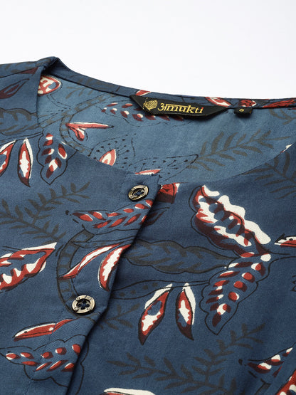 Blue Floral Printed Kurta