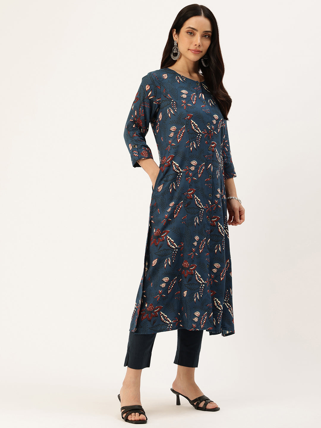 Blue Floral Printed Kurta