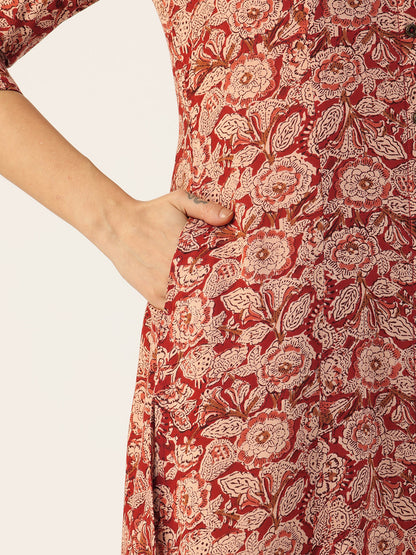 Red Floral Printed Kurta