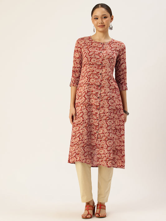 Red Floral Printed Kurta