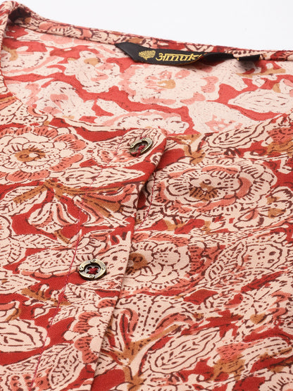 Red Floral Printed Kurta