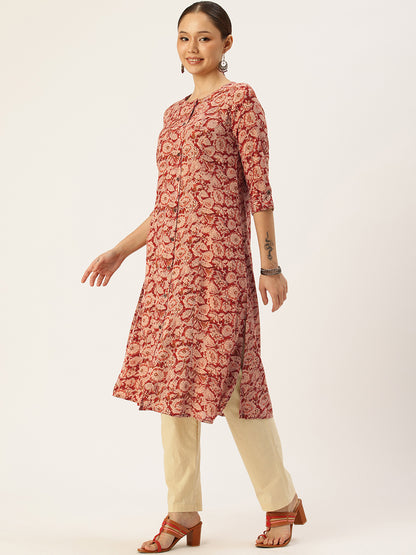 Red Floral Printed Kurta