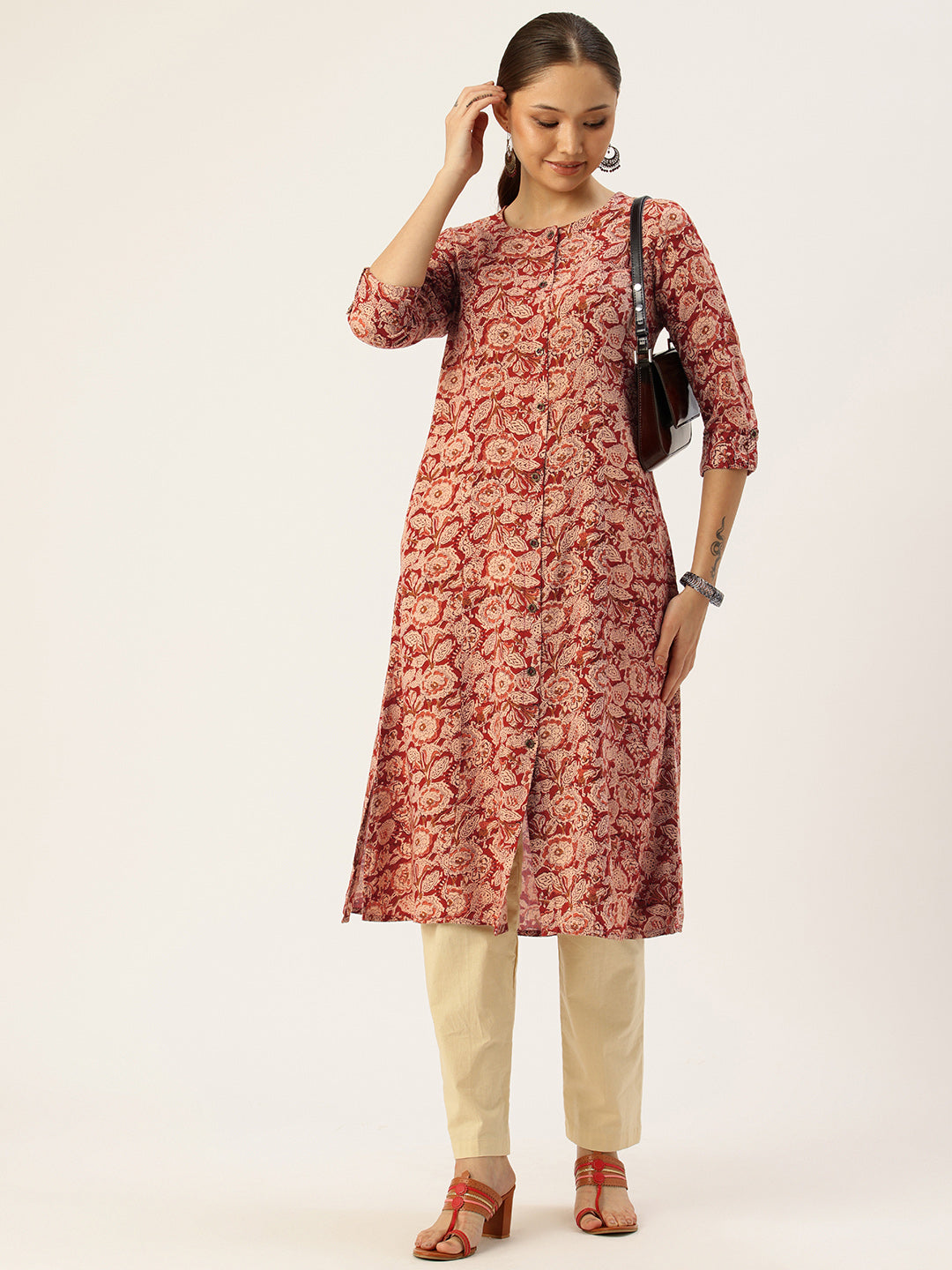 Red Floral Printed Kurta