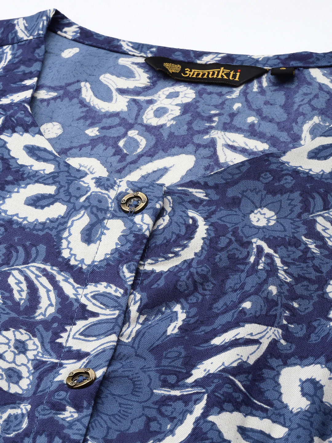 Blue Floral Printed A-Line Kurta