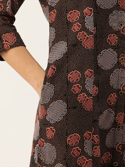 Black Floral Printed Kurta