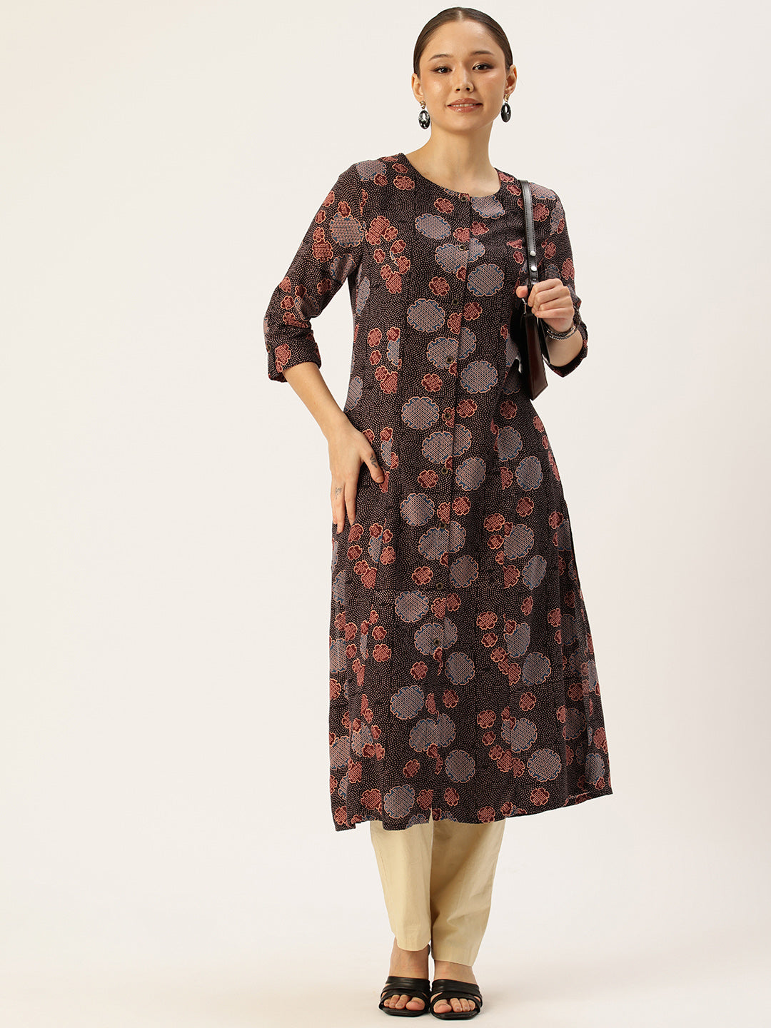 Black Floral Printed Kurta