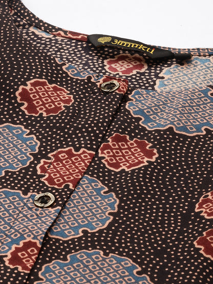 Black Floral Printed Kurta