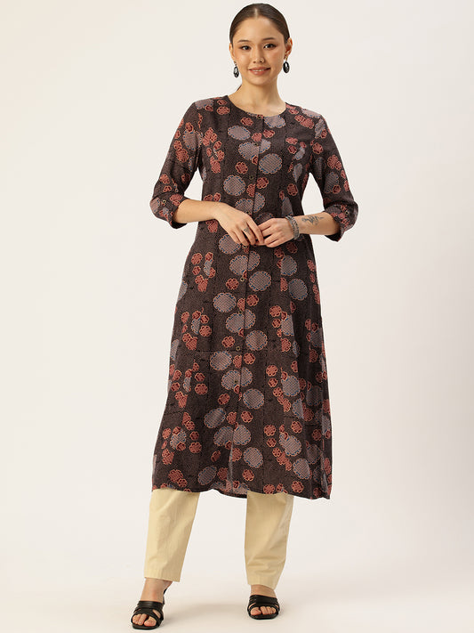 Black Floral Printed Kurta