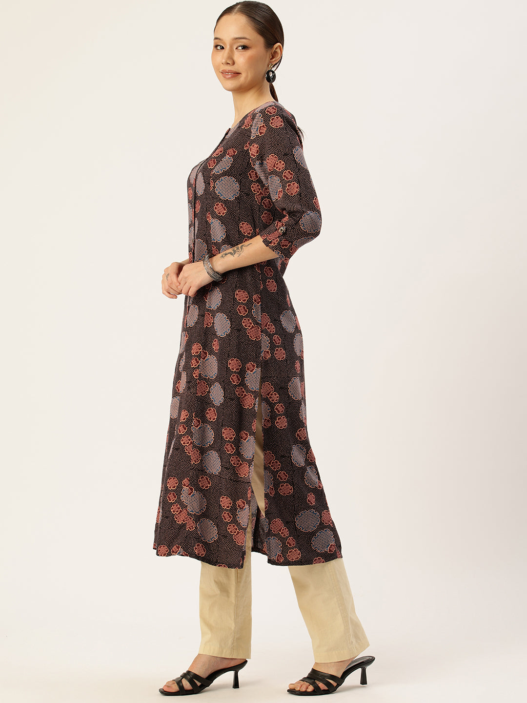 Black Floral Printed Kurta