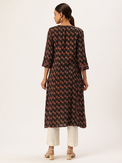 Black Ethnic Motifs Printed Kurta