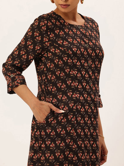 Black Ethnic Motifs Printed Kurta