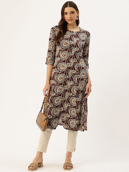 Brown Ethnic Motifs Printed Floral Kurta
