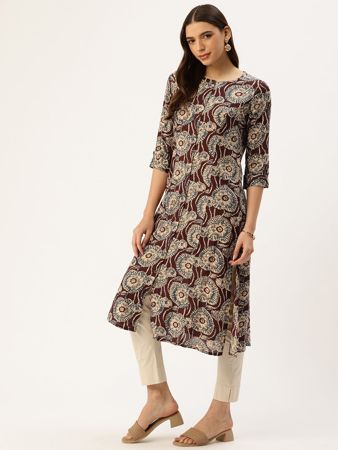 Brown Ethnic Motifs Printed Floral Kurta