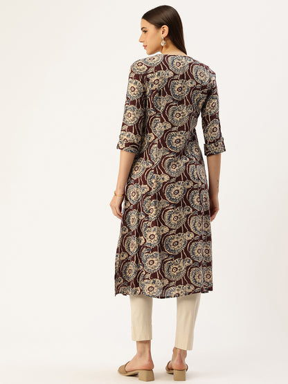 Brown Ethnic Motifs Printed Floral Kurta