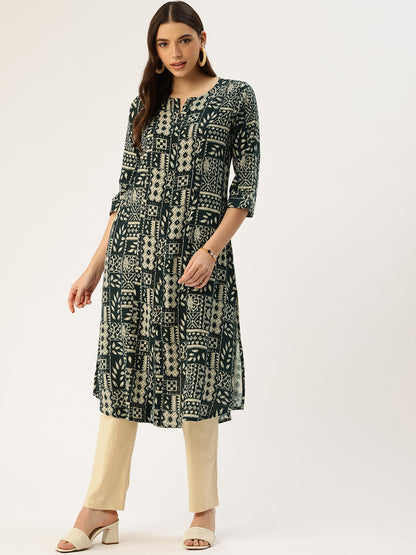 Cadet Blue Ethnic Motifs Printed Kurta