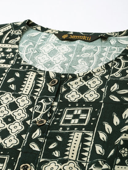 Cadet Blue Ethnic Motifs Printed Kurta
