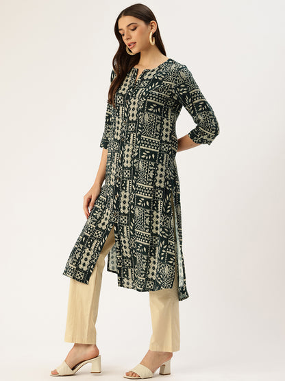 Cadet Blue Ethnic Motifs Printed Kurta