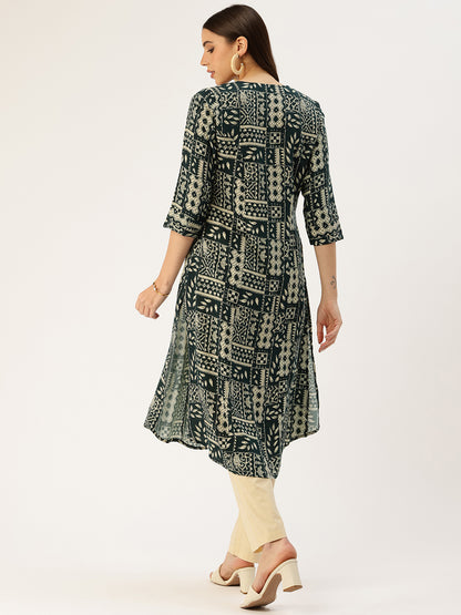 Cadet Blue Ethnic Motifs Printed Kurta