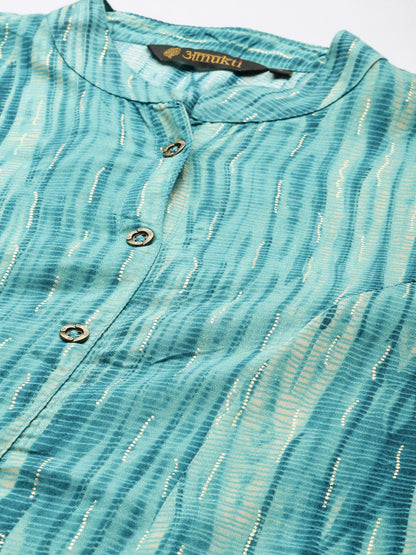Blue Abstract Printed Roll Up Sleeves Kurta