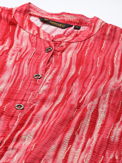 Pink Abstract Printed Roll Up Sleeves Kurta