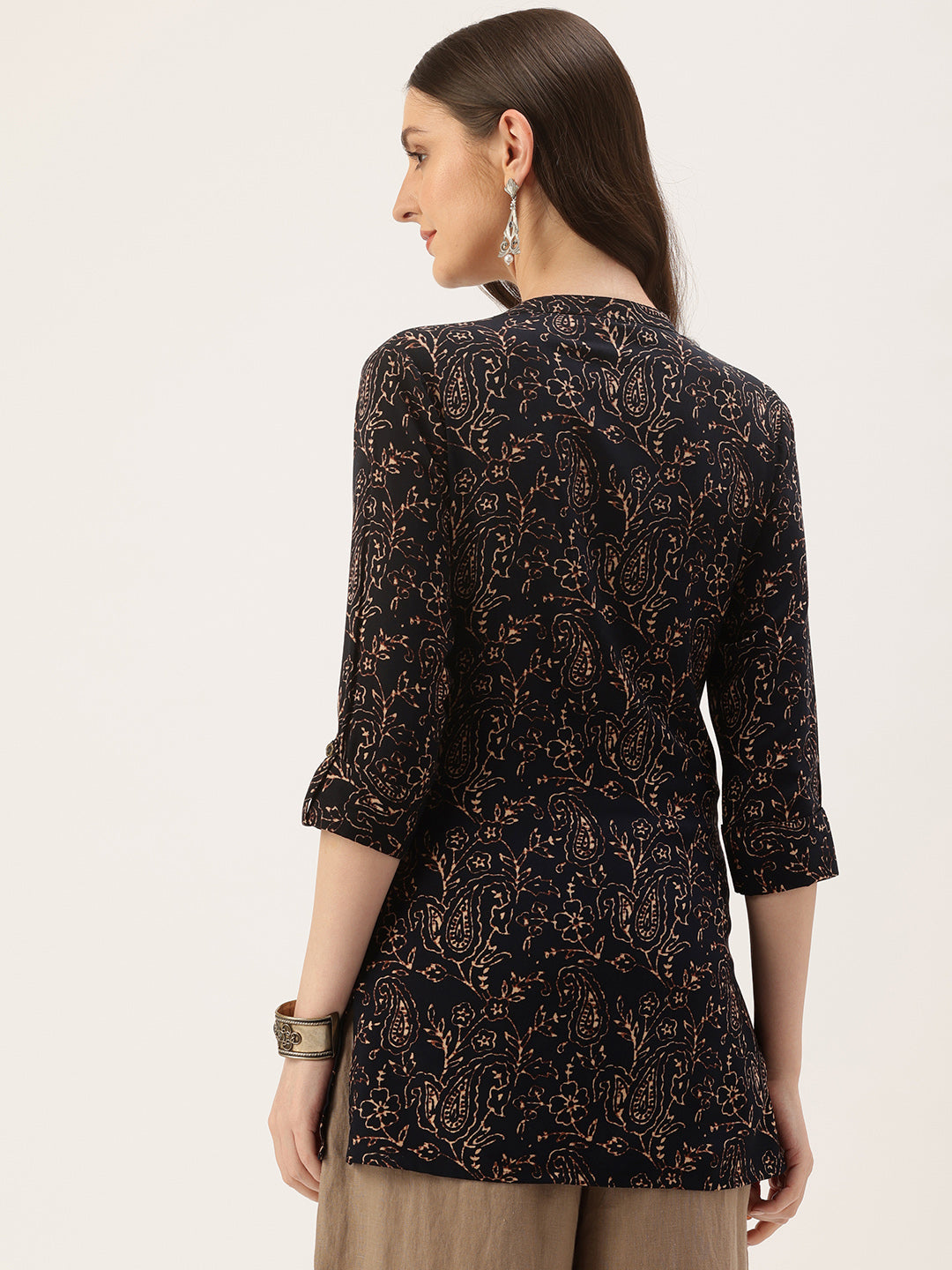 Blue Mandarin Collar Paisley Printed Tunic