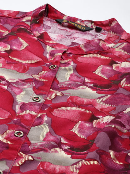 Pink Floral Printed A-Line Kurta