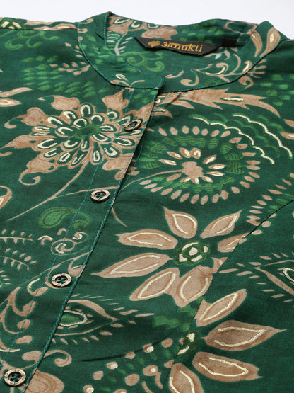 Green Floral Printed A-Line Kurta