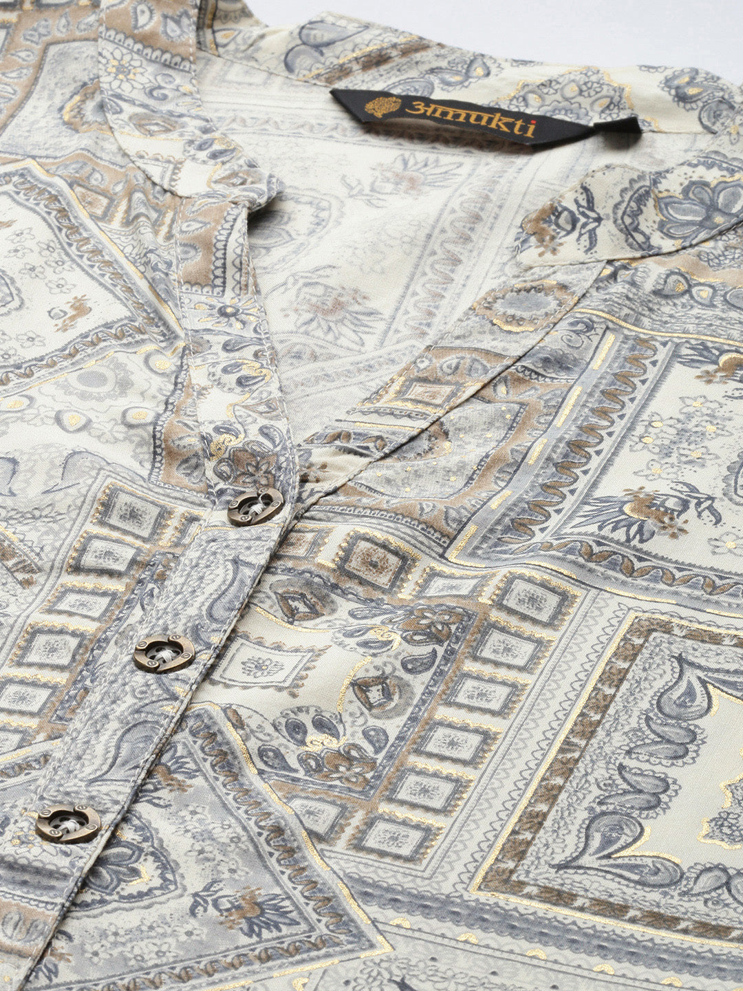White Ethnic Motifs Printed Straight Kurta