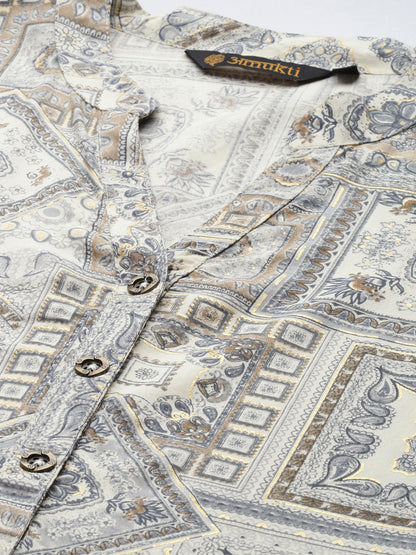 White Ethnic Motifs Printed Straight Kurta