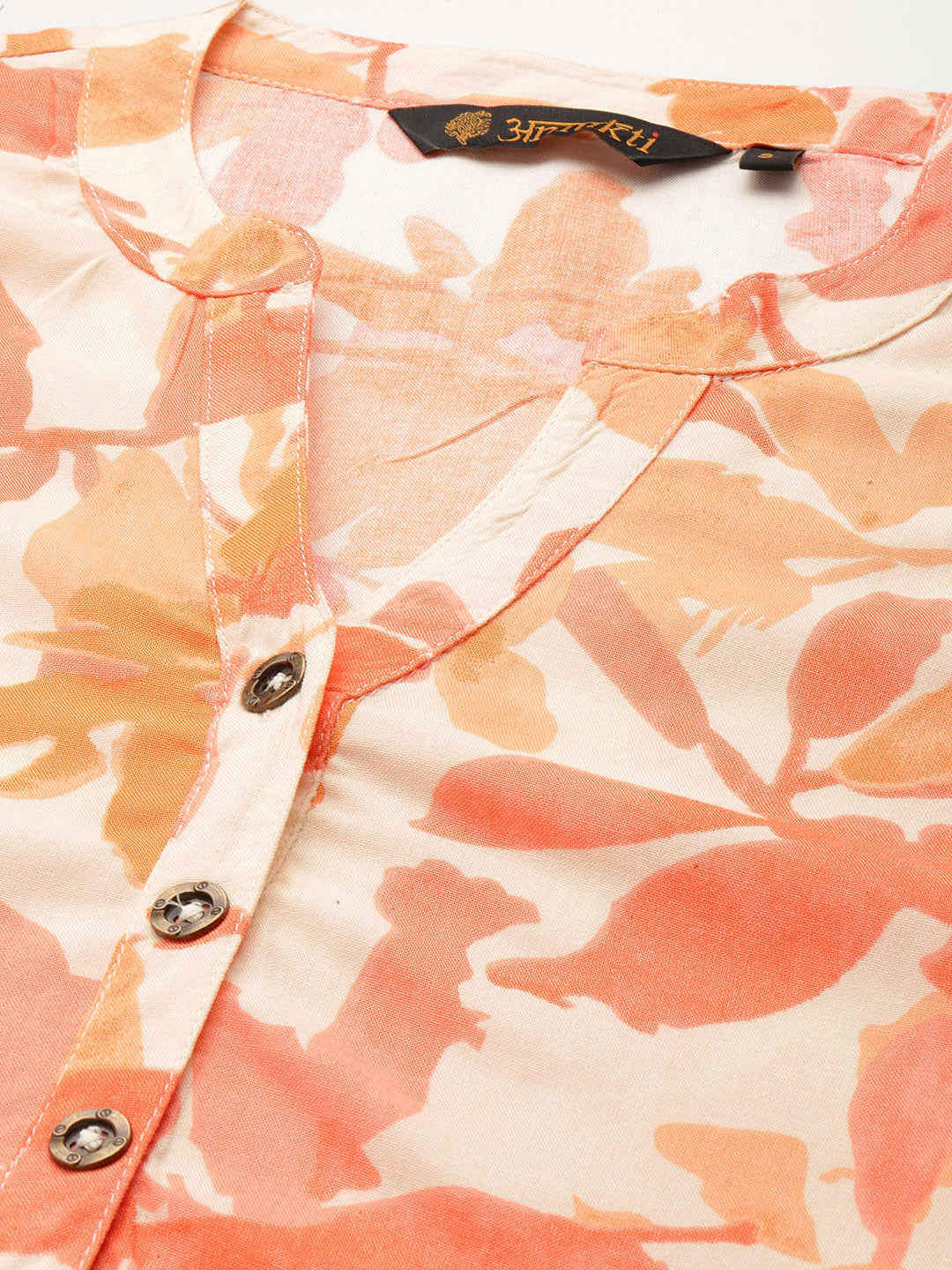 White & Orange Floral Printed Tunic