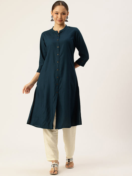 Petrol Blue Essential A-line Kurta