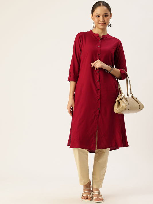 Lotus Red Essential A-line Kurta