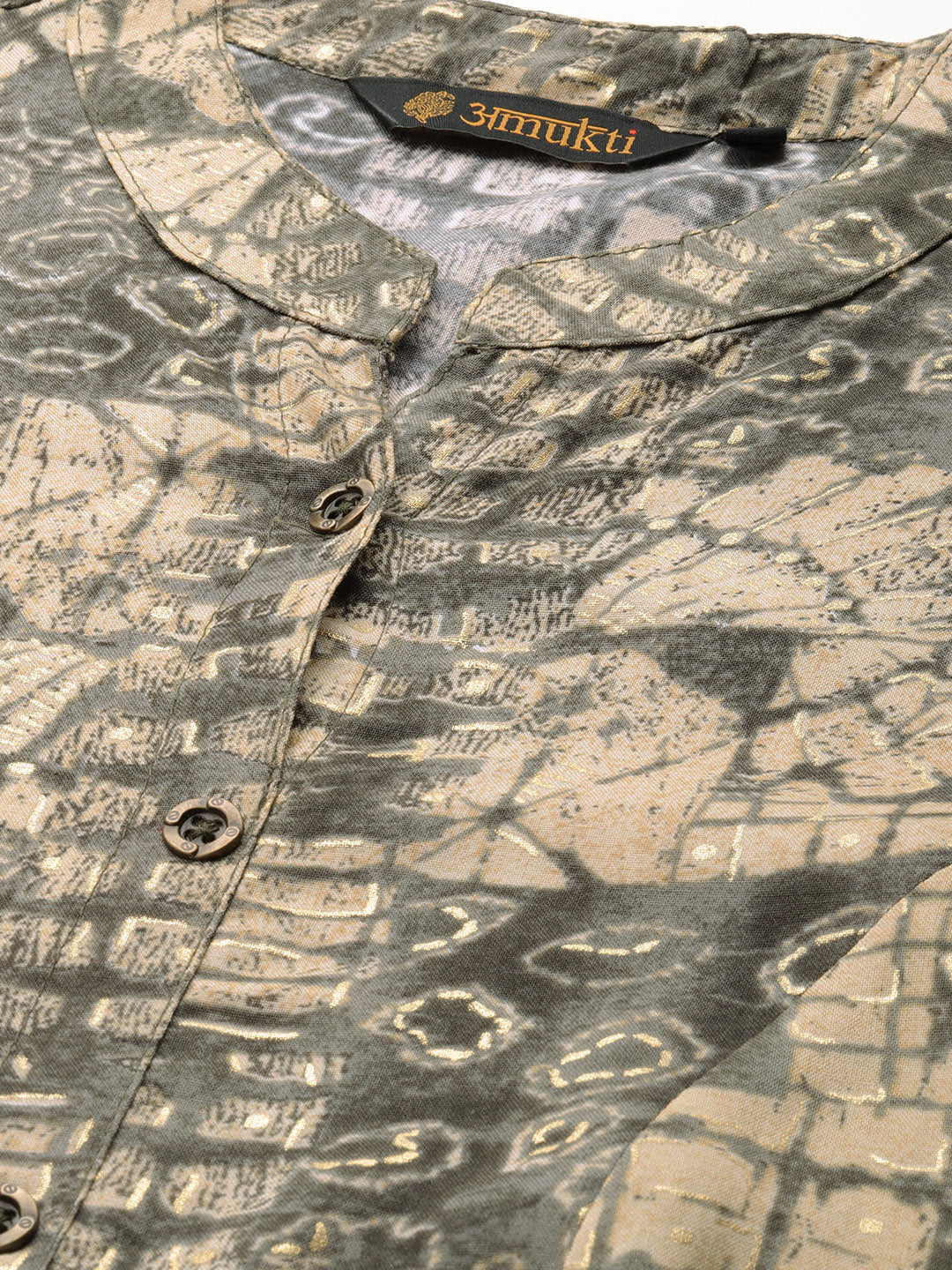 Olive Abstract Printed Mandarin Collar Kurta