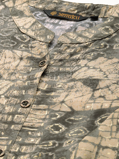Olive Abstract Printed Mandarin Collar Kurta