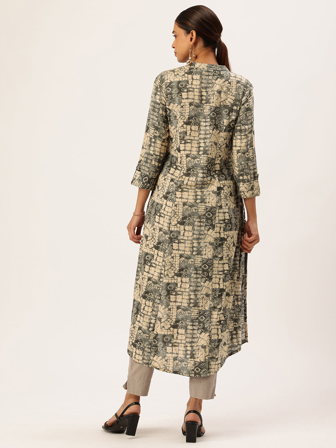 Olive Abstract Printed Mandarin Collar Kurta