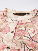 Off White Floral Printed Mandarin Collar Kurta