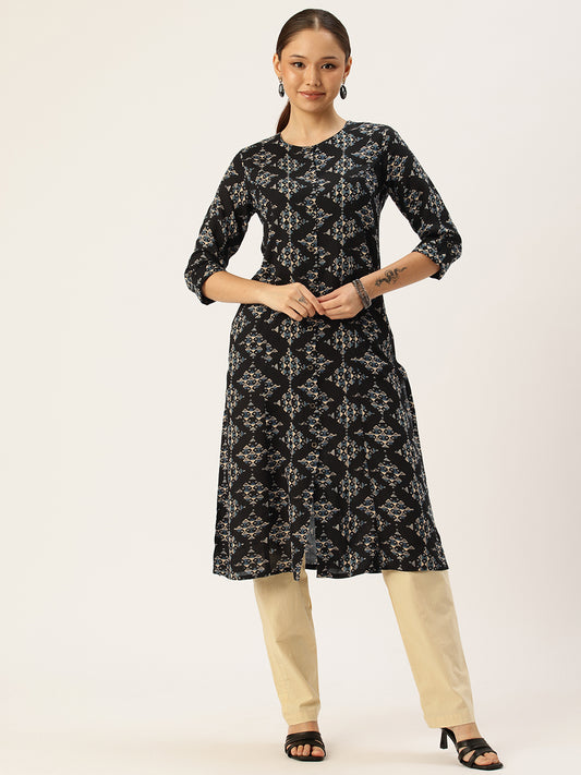 Black Geometric Printed Kurta