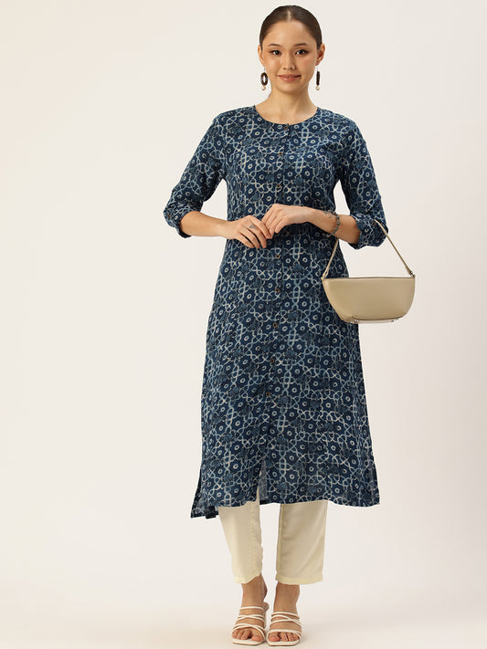 Blue Geometric Printed Kurta